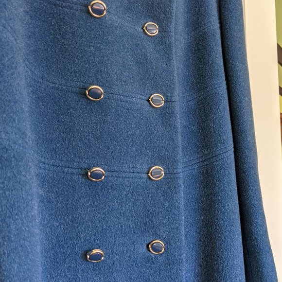 Vintage 1950s Cornflower Blue Wool Coat with Pockets and Real Fur Collar - M L - Picture 3 of 6